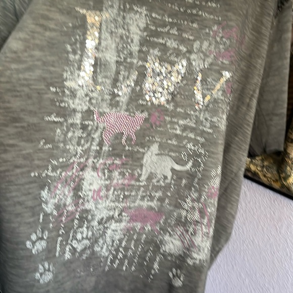 NWOT Ulla Popken Graphics Top/sequin/lace love& cat print/ short sleeve Sz 24/26 - Picture 2 of 12
